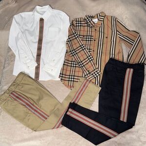 Burberry kids London Curran Icon Stripe pants, button down shirt bundle boys 8Y